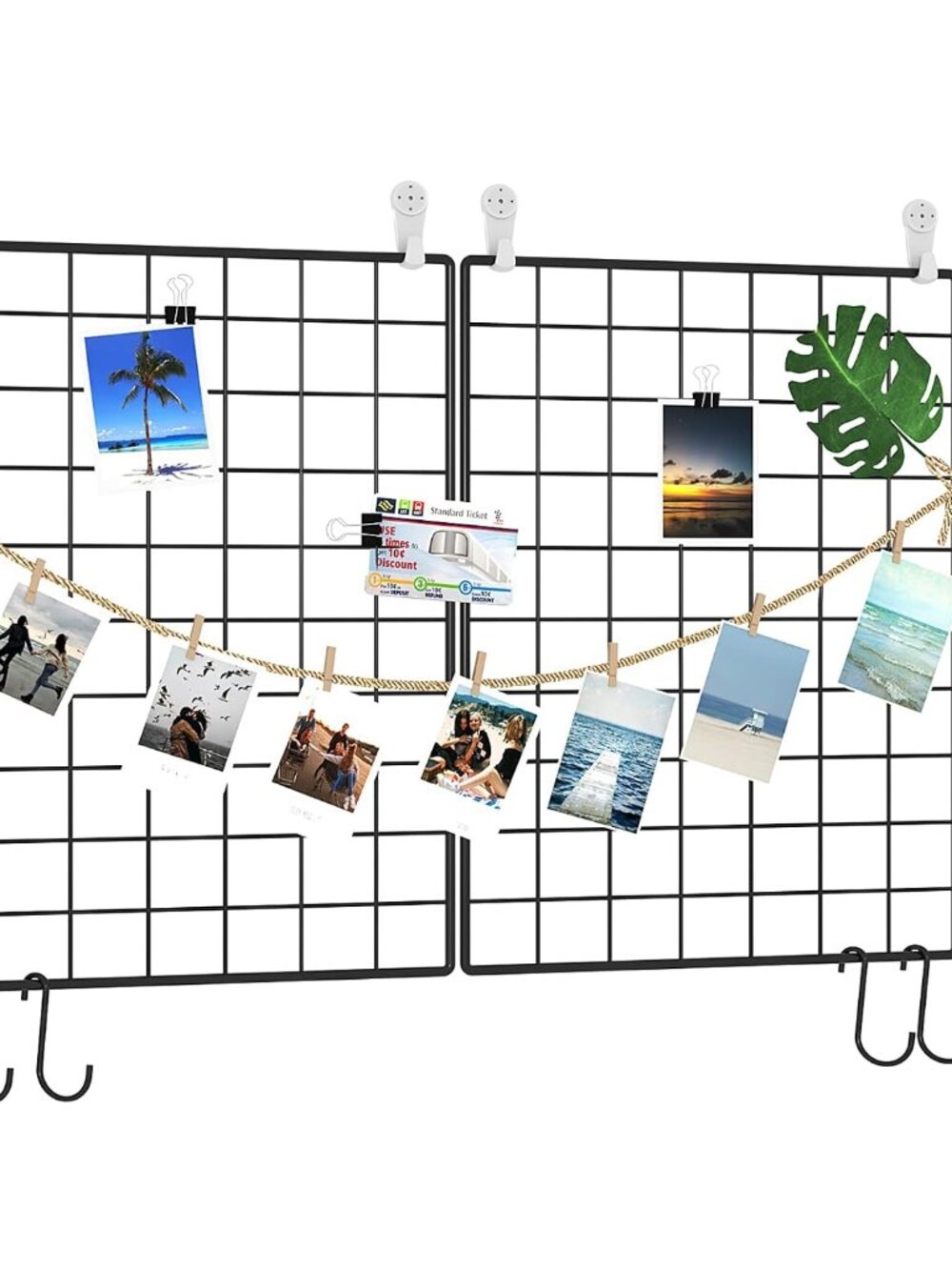Photo Wall Display Set of 2, Wall Grid Panel, 17.7" x 25.6", Black